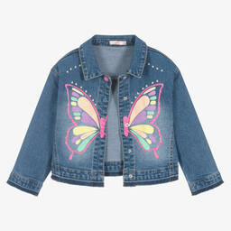 Billieblush-Girls Blue Butterfly Denim Jacket | Childrensalon Outlet