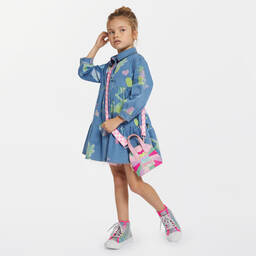 Billieblush-Голубое платье из хлопкового шамбре с принтом | Childrensalon Outlet