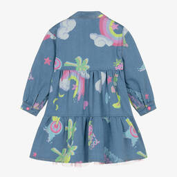 Billieblush-Голубое платье из хлопкового шамбре с принтом | Childrensalon Outlet