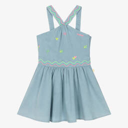 Billieblush-فستان قطن شامبري مطرز لون أزرق | Childrensalon Outlet