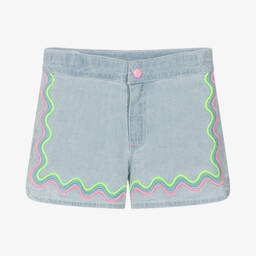 Billieblush-Girls Blue Cotton Embroidered Shorts | Childrensalon Outlet
