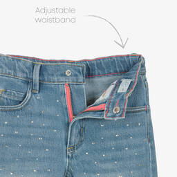 Billieblush-جينز قطن دنيم لون أزرق مزين بديامنتي للبنات | Childrensalon Outlet