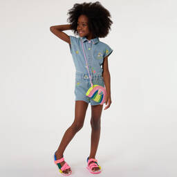 Billieblush-Girls Blue Denim Embroidered Playsuit | Childrensalon Outlet