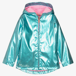 Billieblush Girls Silver Metallic Hooded Raincoat