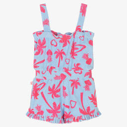 Billieblush-Girls Blue Palm Tree Towelling Playsuit | Childrensalon Outlet