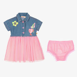 Billieblush-Girls Blue & Pink Denim Tulle Dress | Childrensalon Outlet