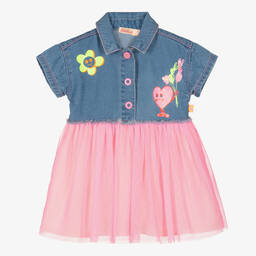 Billieblush-Girls Blue & Pink Denim Tulle Dress | Childrensalon Outlet