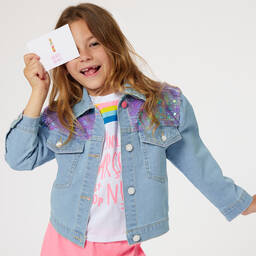 Billieblush-Girls Blue Sequin Denim Jacket | Childrensalon Outlet