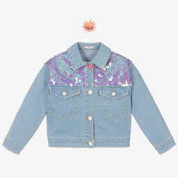 Billieblush-Girls Blue Sequin Denim Jacket | Childrensalon Outlet