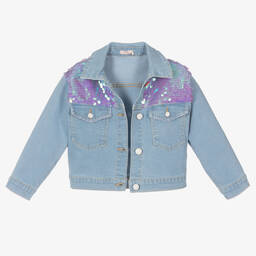 Billieblush-Girls Blue Sequin Denim Jacket | Childrensalon Outlet