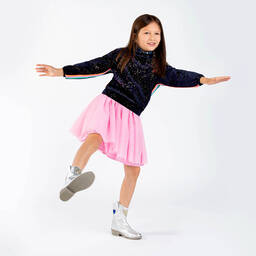 بيلي بلاش-توب هودي قطيفة لون كحلي للبنات | Childrensalon Outlet