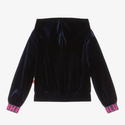 Billieblush-Girls Blue Velour Sequined Heart Hoodie | Childrensalon Outlet