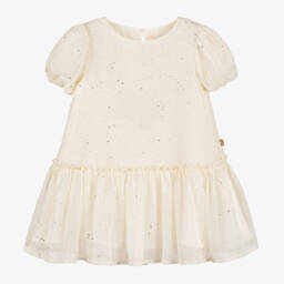Billieblush-فستان شيفون لون عاجي وذهبي | Childrensalon Outlet