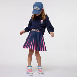 Billieblush-Girls Elegant Navy Satin Pleated Skirt | Childrensalon Outlet