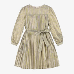 Billieblush-فستان بكسرات لون فضي وذهبي ميتاليك | Childrensalon Outlet