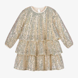 Billieblush-فستان تول بطبقات لون ذهبي | Childrensalon Outlet
