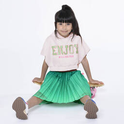 Billieblush-Girls Green Glitter Pleated Logo Skirt | Childrensalon Outlet