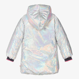 Billieblush-Girls Iridescent Silver Padded Heart Coat | Childrensalon Outlet