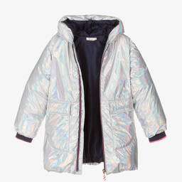 Billieblush-Girls Iridescent Silver Padded Heart Coat | Childrensalon Outlet