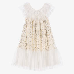 Billieblush-Кремовое и золотое гламурное платье из тюля для девочек | Childrensalon Outlet