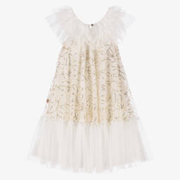 Billieblush-Кремовое и золотое гламурное платье из тюля для девочек | Childrensalon Outlet