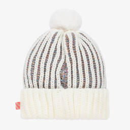 Billieblush-Girls Ivory Knitted Heart Pom-Pom Hat | Childrensalon Outlet
