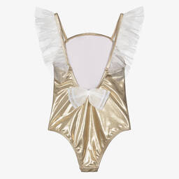 Billieblush-مايوه مزين تول لون ذهبي ميتاليك | Childrensalon Outlet