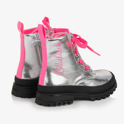 Billieblush-Ботинки цвета серебристый металлик с розовыми шнурками | Childrensalon Outlet
