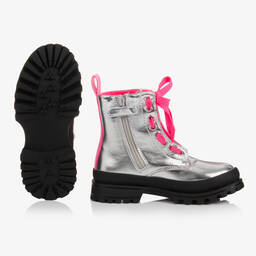 Billieblush-Ботинки цвета серебристый металлик с розовыми шнурками | Childrensalon Outlet