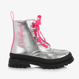 Billieblush-Ботинки цвета серебристый металлик с розовыми шнурками | Childrensalon Outlet