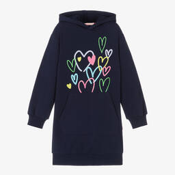 Billieblush-Girls Navy Blue Cotton Hooded Dress | Childrensalon Outlet
