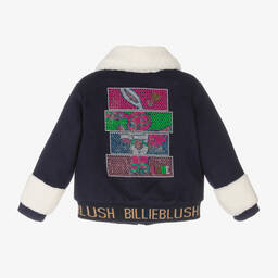 Billieblush-Girls Navy Blue Wool & Sherpa Jacket | Childrensalon Outlet