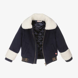 Billieblush-Girls Navy Blue Wool & Sherpa Jacket | Childrensalon Outlet
