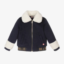Billieblush-Girls Navy Blue Wool & Sherpa Jacket | Childrensalon Outlet