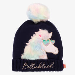 Billieblush-Girls Navy Pom-Pom Knit Beanie | Childrensalon Outlet