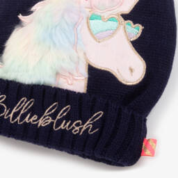 Billieblush-Girls Navy Pom-Pom Knit Beanie | Childrensalon Outlet
