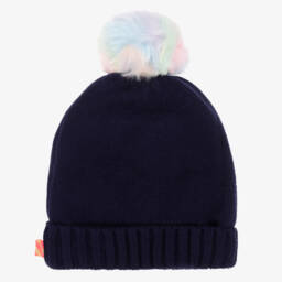 Billieblush-Girls Navy Pom-Pom Knit Beanie | Childrensalon Outlet