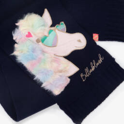 Billieblush-Girls Navy Unicorn Knit Scarf | Childrensalon Outlet