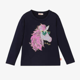 Billieblush-Girls Navy Unicorn Sequin Top | Childrensalon Outlet