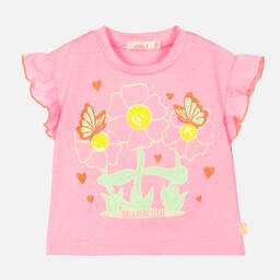 Billieblush-Girls Neon Pink Glitter Flower T-Shirt | Childrensalon Outlet