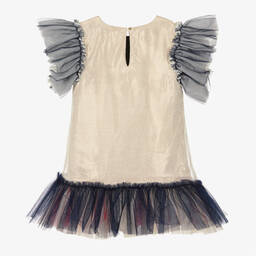 Billieblush-فستان تول لون ذهبي فاتح وكحلي | Childrensalon Outlet