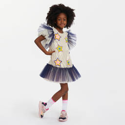 Billieblush-فستان تول لون ذهبي فاتح وكحلي | Childrensalon Outlet