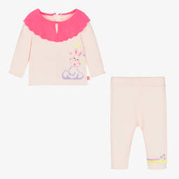 Billieblush-Girls Pink Cotton Knit Bunny Trouser Set  | Childrensalon Outlet