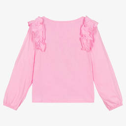 Billieblush-Girls Pink Cotton Ruffle & Heart Top | Childrensalon Outlet