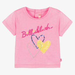 Billieblush-Girls Pink Cotton Sequin Heart T-Shirt | Childrensalon Outlet
