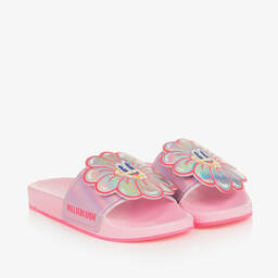 Billieblush-Girls Pink Iridescent Flower Sliders | Childrensalon Outlet