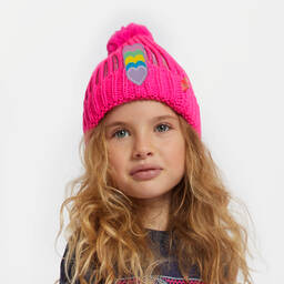 Billieblush-Girls Pink Knitted Heart Pom-Pom Hat | Childrensalon Outlet