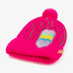 Billieblush-Girls Pink Knitted Heart Pom-Pom Hat | Childrensalon Outlet
