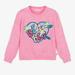 Billieblush-Розовый свитер с сердцем из пайеток | Childrensalon Outlet