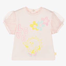 Billieblush-Girls Pink Puff Sleeve Cotton T-Shirt | Childrensalon Outlet
